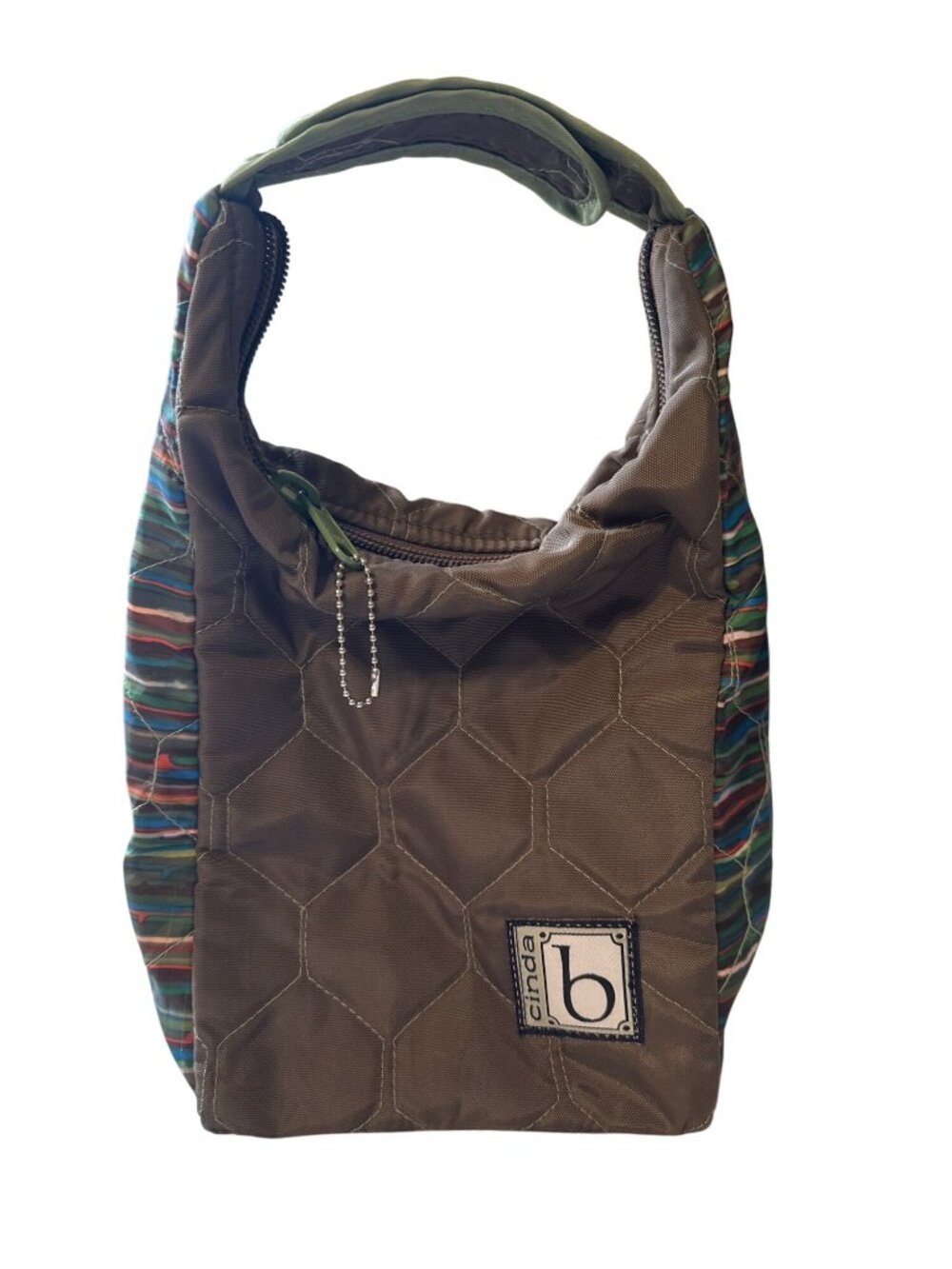 B.Amica Quilted Nylon Multicolor Striped Zipper Tote Bag With Interior Pocket
